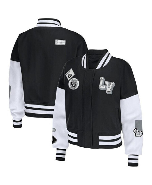 Women's Black, White Las Vegas Raiders Full-Zip Varsity Jacket