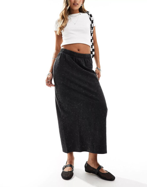 ONLY jersey midi skirt in acid wash black