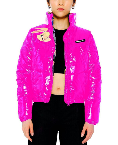 Women's Space Jam High Shine Puffer with Printed Jacket