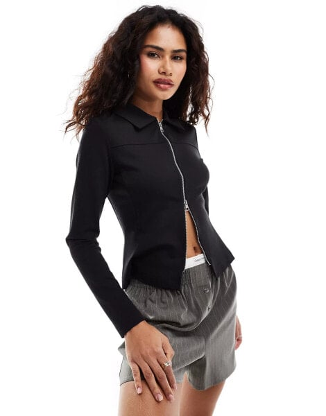 Calvin Klein Jeans zip long sleeve top in black