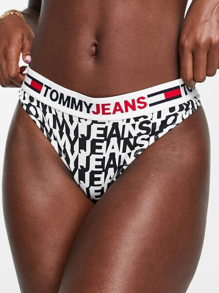 Tommy Jeans ID cotton blend logo print thong in black