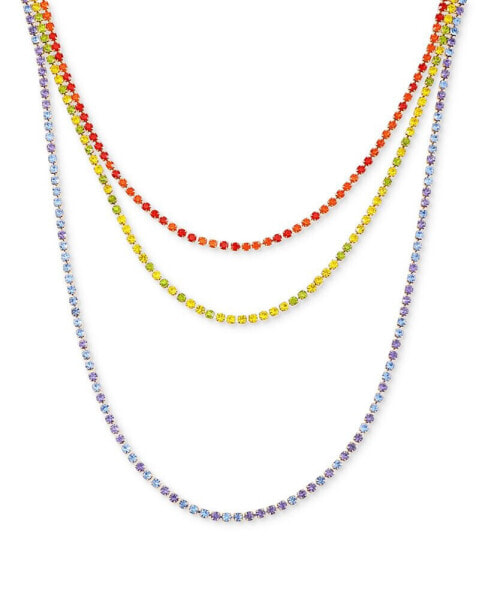 Gold-Tone Multicolor Rhinestone Three-Row Tennis Necklace, 24" + 2" extender