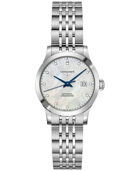Women's Swiss Automatic Record Collection Diamond-Accent Stainless Steel Bracelet Watch 30mm