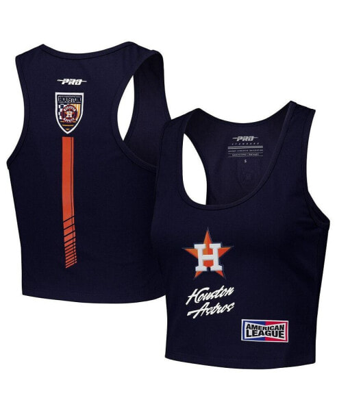 Women's Navy Houston Astros Fast Lane Fitted Tri-Blend Cropped Tank Top