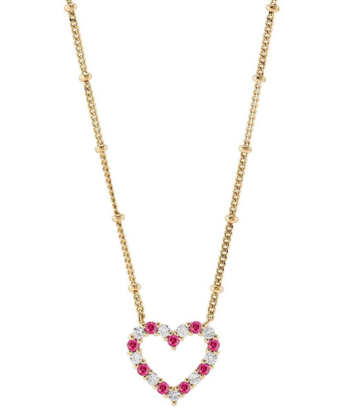 Lab-Grown Ruby (1/4 ct. t.w.) & Lab-Grown White Sapphire (1/4 ct. t.w.) Heart Pendant Necklace in 14k Gold-Plated Sterling Silver, 16" + 2" extender