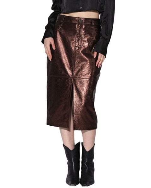 Walter Baker Glynice Leather Midi Skirt Women's Gold 2