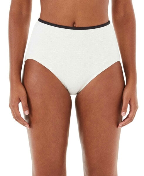 Kate Spade New York Women's Textured High-Waist Bikini Bottoms White Size M