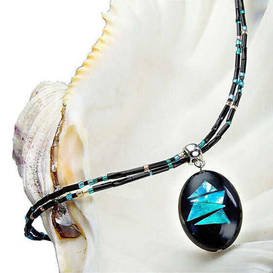 Distinctive Turquoise Shards necklace with Lampglas pearl with pure silver NP12