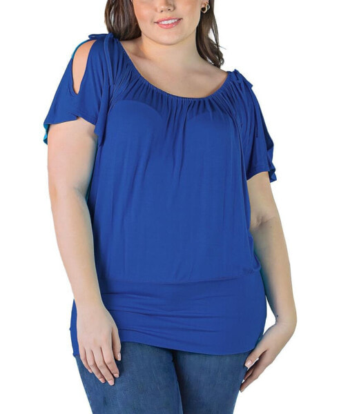 Plus Size Short Sleeve Split Shoulder Top