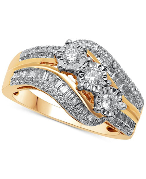 Diamond Three Stone Baguette Swirl Ring (3/4 ct. t.w.) in 10k Gold