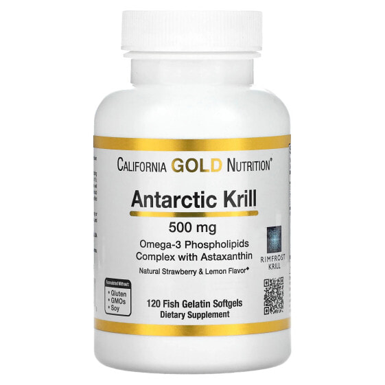 California Gold Nutrition, масло антарктического криля, комплекс фосфолипидов из омега-3 с астаксантином, натуральный клубнично-лимонный вкус, 500 мг, 120 капсул из рыбьего желатина