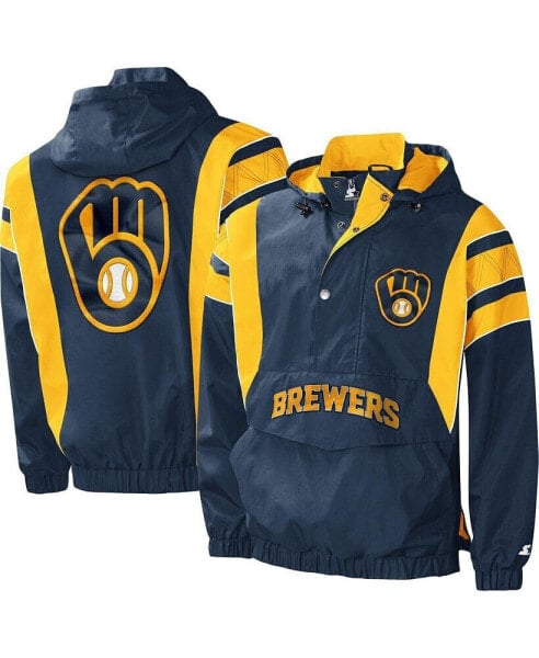 Men's Navy Milwaukee Brewers Impact Hoodie Half-Zip Jacket