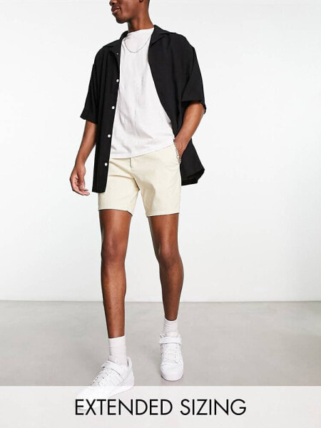 ASOS DESIGN skinny chino shorts in mid length in beige 