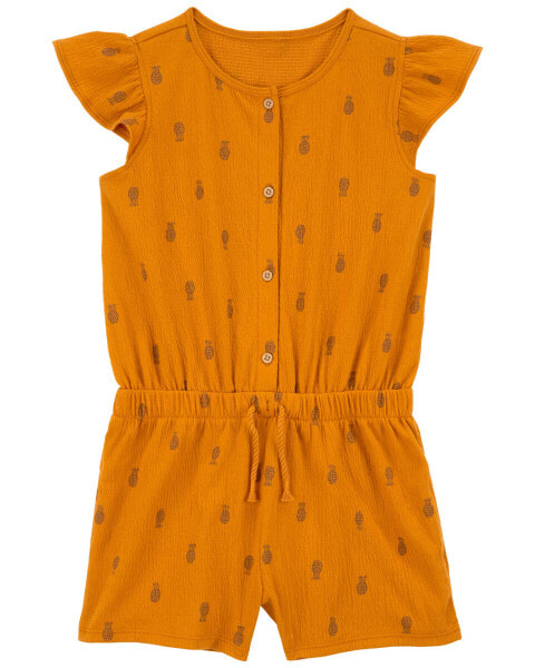 Kid Flutter Pineapple Crinkle Jersey Romper 6-6X