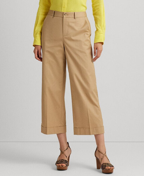 Women's Pleated Cotton Twill Cropped Pant