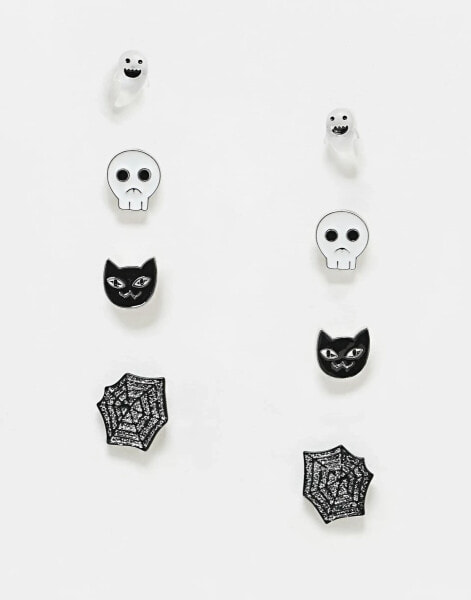 ASOS DESIGN Halloween pack of 4 earrings with novelty design