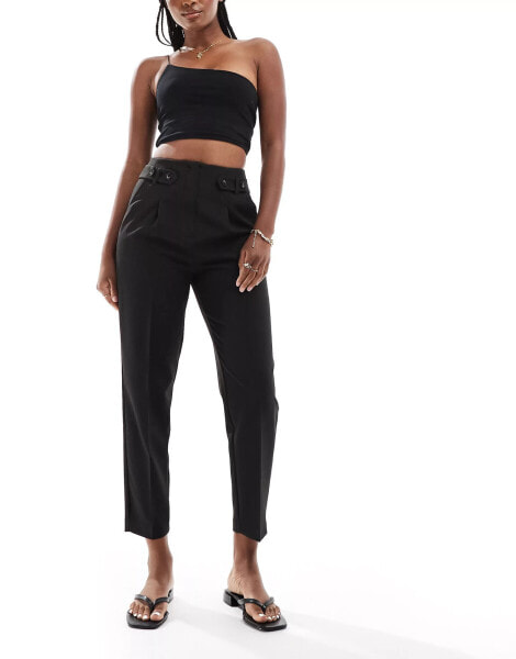 Miss Selfridge tailored cigarette trouser with tab detail in black