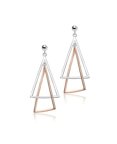 Stylish Sterling Silver Two-Tone Triangle Dangling Earrings