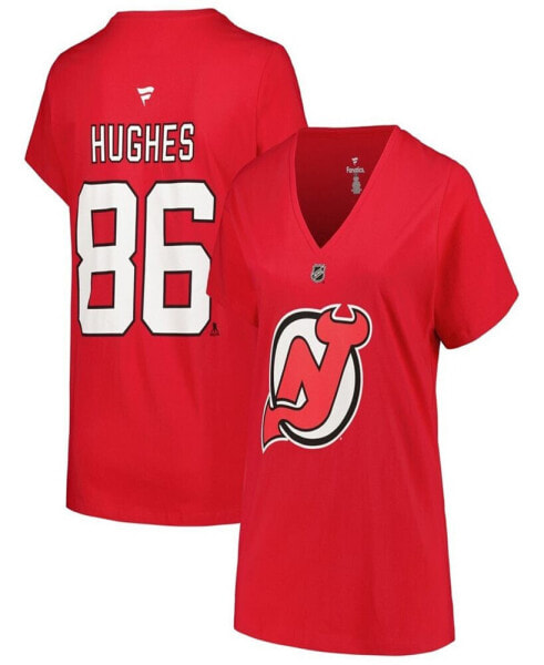 Branded Women's Jack Hughes Red New Jersey Devils Plus Size Name Number T-Shirt