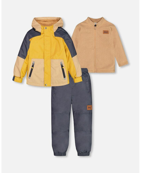 Baby Boy 3 In 1 Mid Season Set Colorblock Yellow, Beige And Gray - Infant