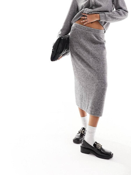 Vero Moda knitted midi skirt co-ord in grey melange