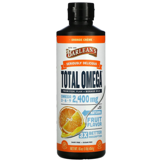 Продукт Здоровья Barlean's Total Omega 3 · 6 · 9, апельсиновый крем, 2,400 мг, 454 г