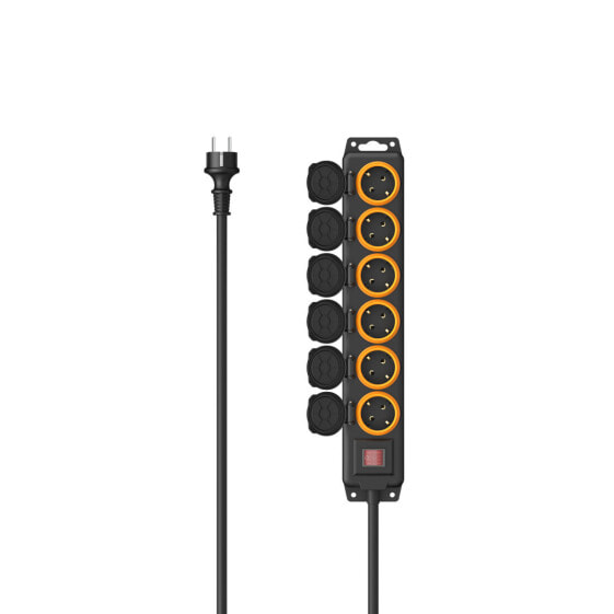 Hama Steckdosenleiste 6-fach für aussen IP44 Schalter Wandmontage 2 m Schw. - Power Strip