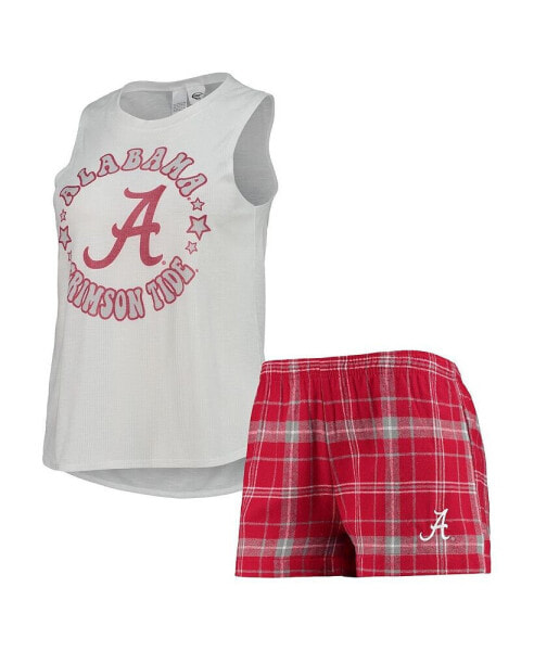 Women's Crimson, White Alabama Crimson Tide Ultimate Flannel Tank Top and Shorts Sleep Set