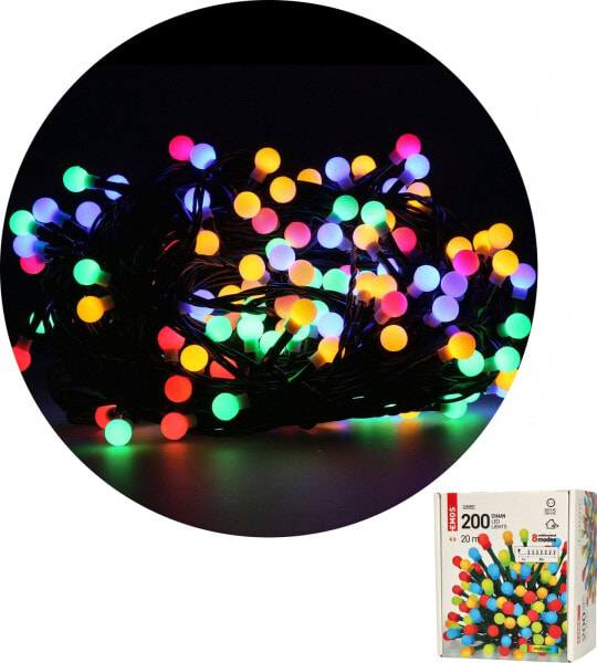 Lampki choinkowe Emos Lampki choinkowe kulki XMAS multicolor cherry 200LED D5AM06 EMOS