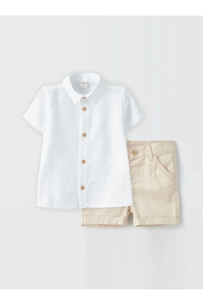 Детская одежда LC WAIKIKI KANZ Комплект с шортами и рубашкой для мальчика с короткими рукавами и узорами автомобилей