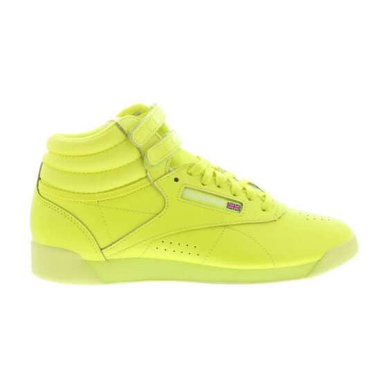 Reebok Freestyle Hi Womens Yellow Leather Lace Up Lifestyle Sneakers Shoes