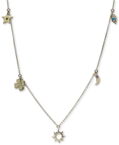 Multi-Gemstone & Diamond Accent Dangle Charm Pendant Necklace in 14k Gold, 15" + 1" extender