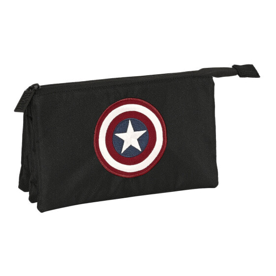 Тройной пенал Capitán América Чёрный (22 x 12 x 3 cm)