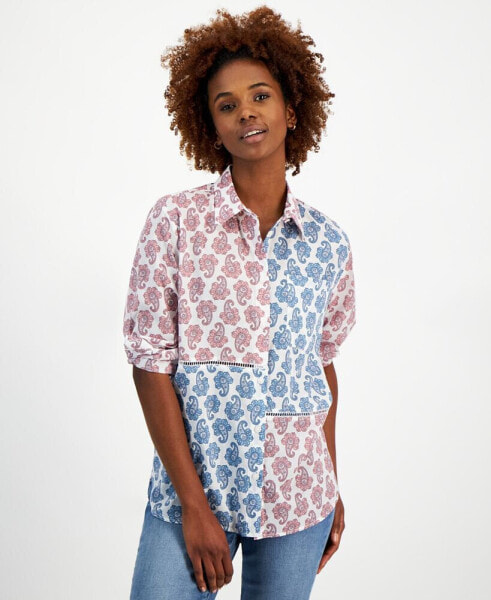 Women's Cotton Patchwork Paisley Shirt