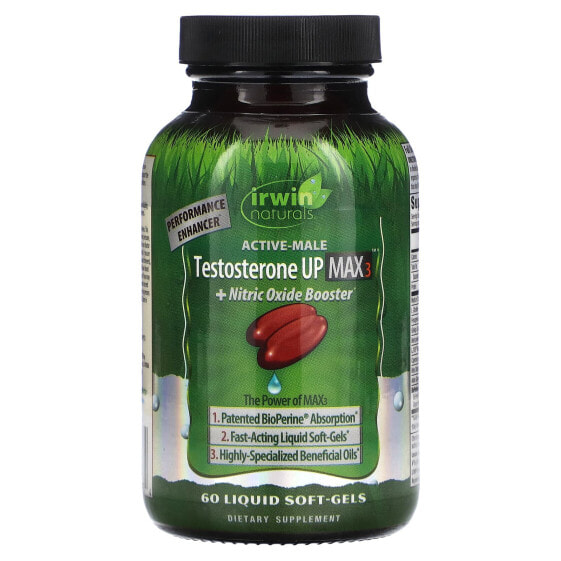 Спортивное питание Irwin Naturals Active-Male, Testosterone Up Max 3 + Нитрик оксид Бустер, 60 жидких капсул