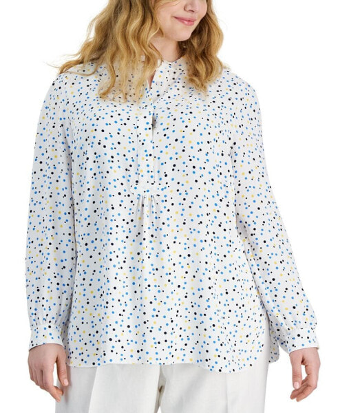 Plus Size Dotted Long-Sleeve Popover Tunic