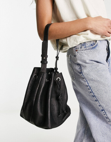 Bolongaro Trevor mock croc leather bucket bag in black