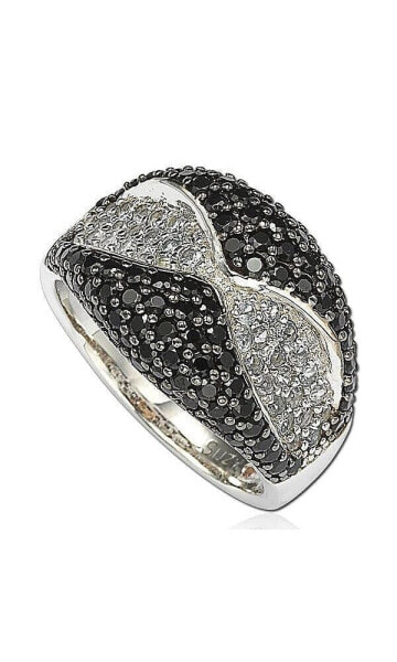 Suzy Levian Sterling Silver Cubic Zirconia Black and White Edge Ring