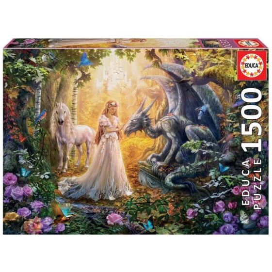 EDUCA Puzzle 1500 Drache, Prinzessin und Einhorn
