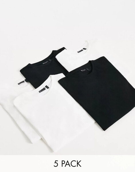 ASOS DESIGN 5 pack t-shirt with crew neck in black & white