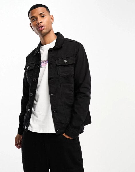 DTT slim fit denim jacket in black