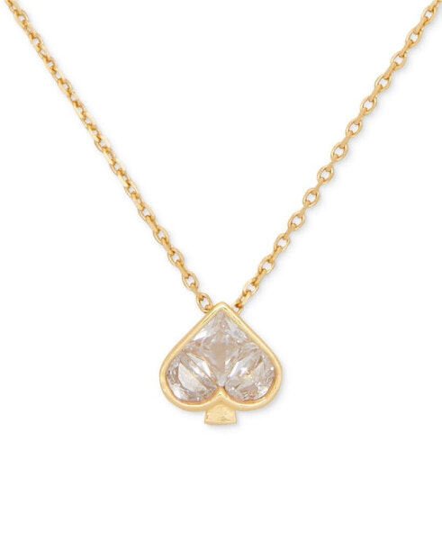 Gold-Tone Cubic Zirconia Spade Mini Pendant Necklace, 16"+ 3" extender