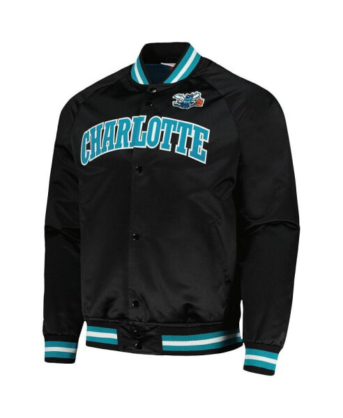 Men's Black Charlotte Hornets Hardwood Classics Throwback Wordmark Raglan Full-Snap Jacket