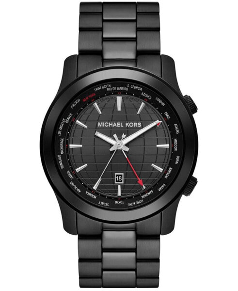 Men's Runway Quartz Dual Time Black Stainless Steel Watch 45mm