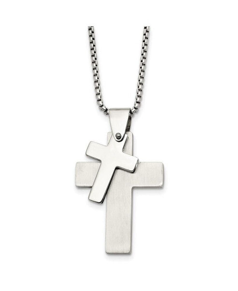 Brushed Double Cross Pendant Box Chain Necklace