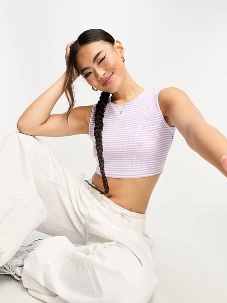 Sixth June sleeveless open back detail ribbed knit crop top in lilac