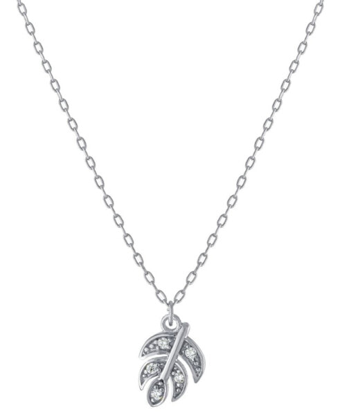 Cubic Zirconia Leaf Pendant Necklace in Sterling Silver, 16" + 2" extender, Created for Macy's
