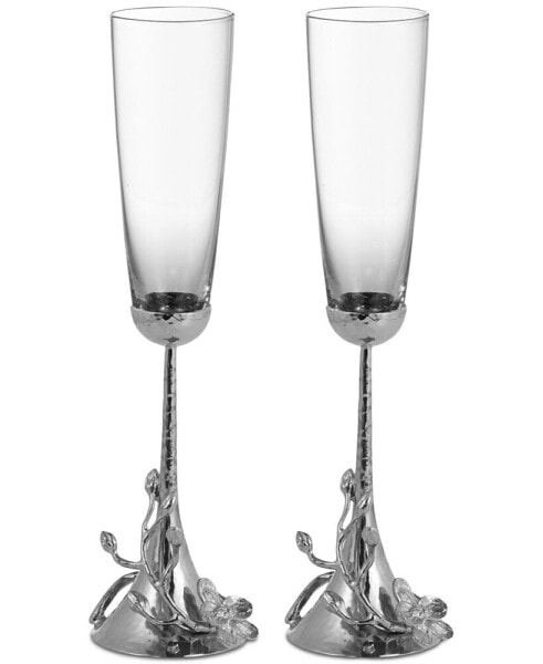 White Orchid Toasting Flute Pair