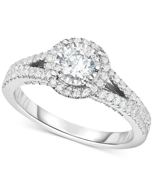 Diamond Halo Split Shank Engagement Ring (1 ct. t.w.) in 14k White Gold