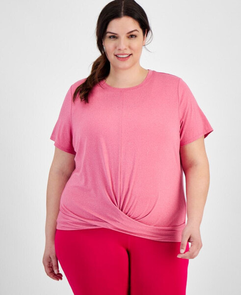 Plus Size Active Solid Twist-Front Top, Created for Macy's